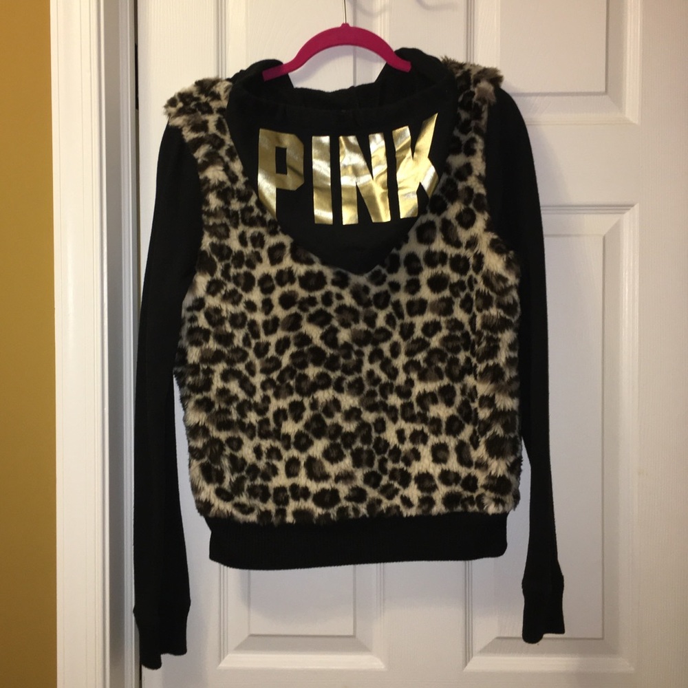 Victoria’s Secret Pink Leopard Faux Fur Zip Hoodie